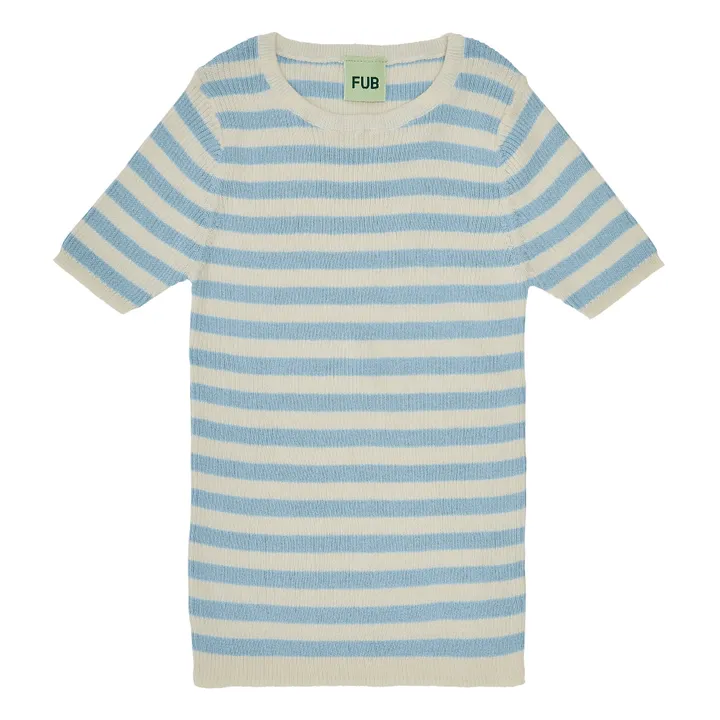 Organic Cotton Striped Ribbed T-Shirt | Light Blue- Product image n°0