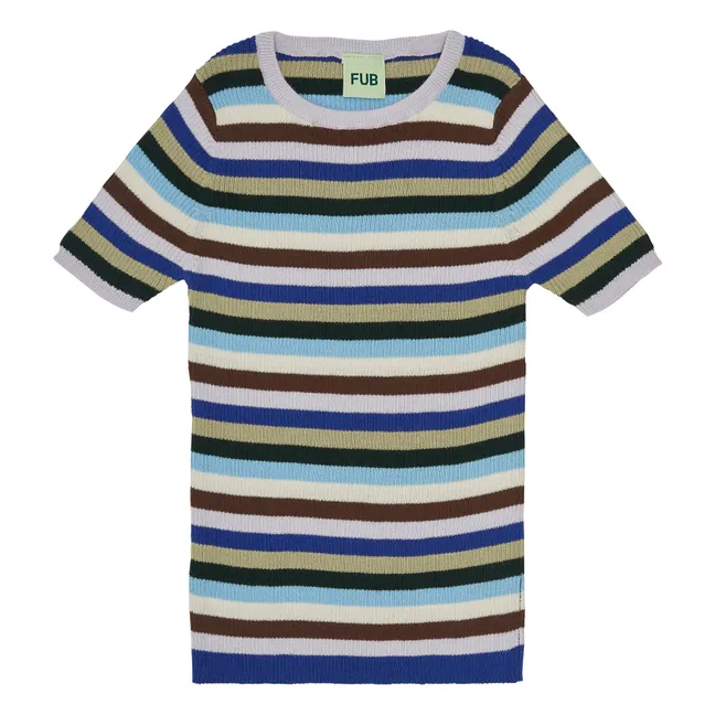 Organic Cotton Striped Ribbed T-Shirt | Blue