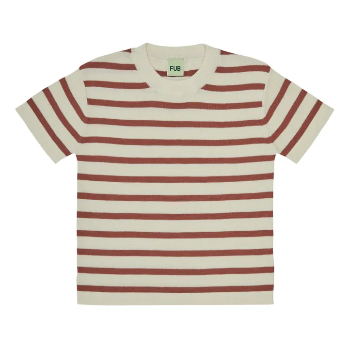 Organic Cotton Striped Oversized T-Shirt | Terracotta- Product image n°0