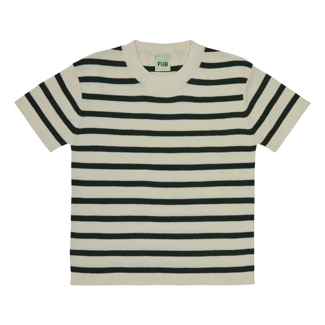 T-shirt Oversize Rayé Coton Bio | Vert foncé