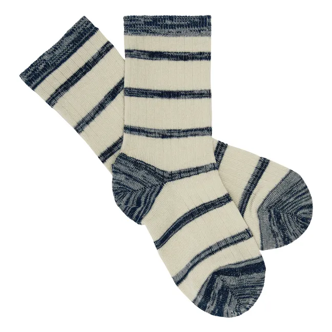 Chaussettes Rayées Maille Fine | Bleu marine