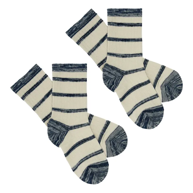 Chaussettes Rayées Maille Fine | Bleu marine