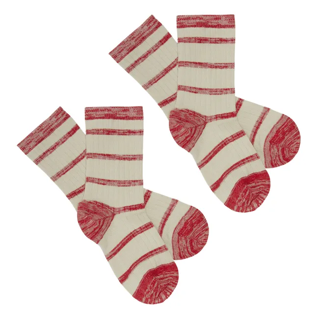 Chaussettes Rayées Maille Fine | Rouge