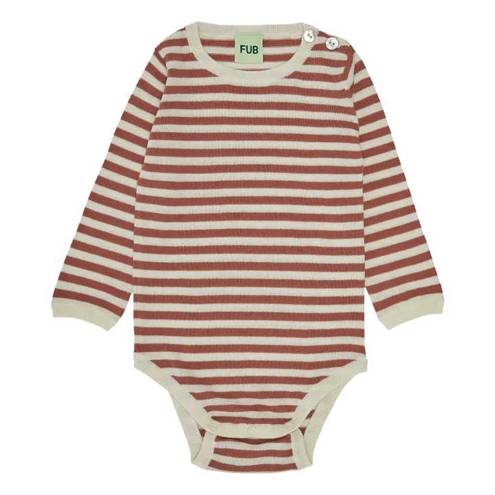 Organic Cotton Long Sleeve Striped Bodysuit | Red- Product image n°0