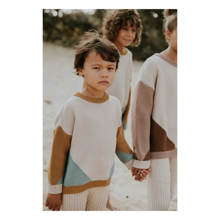 Color Block Organic Cotton Chunky Sweater | Beige- Imagen del producto n°2
