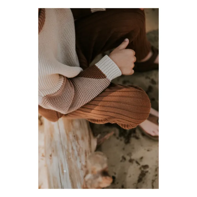 Chunky Organic Cotton Colour Block Jumper | Brown