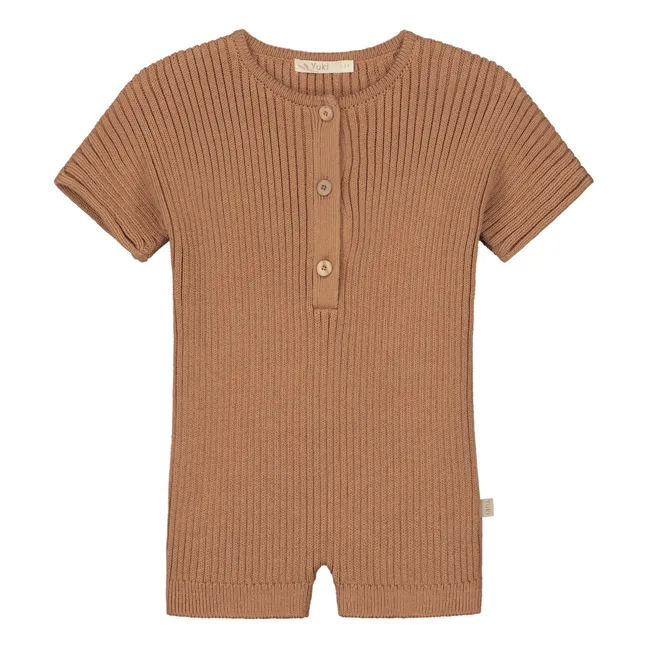 Tutina in maglia traforata in cotone organico | Camel