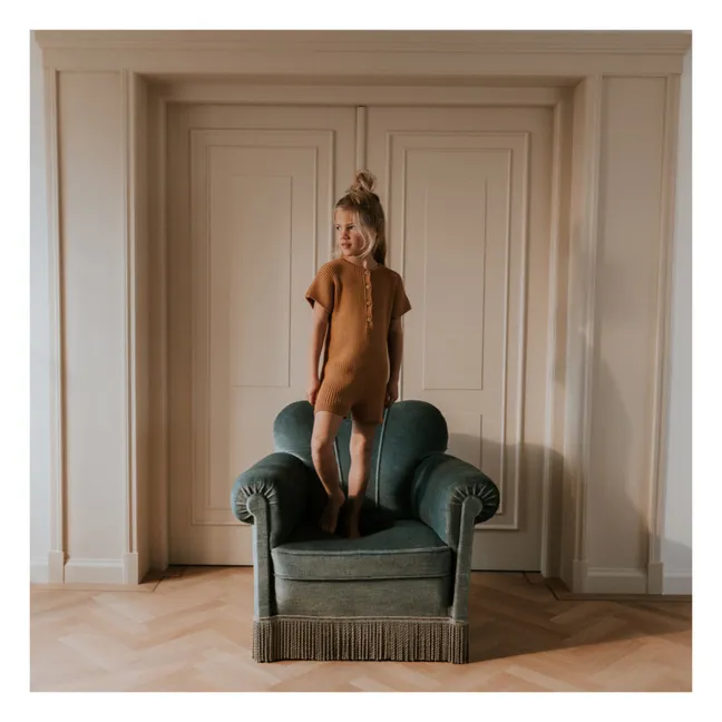 Tutina in maglia traforata in cotone organico | Camel