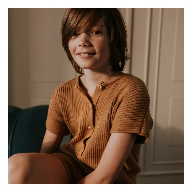 Tutina in maglia traforata in cotone organico | Camel