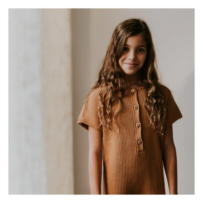 Tutina in maglia traforata in cotone organico | Camel
