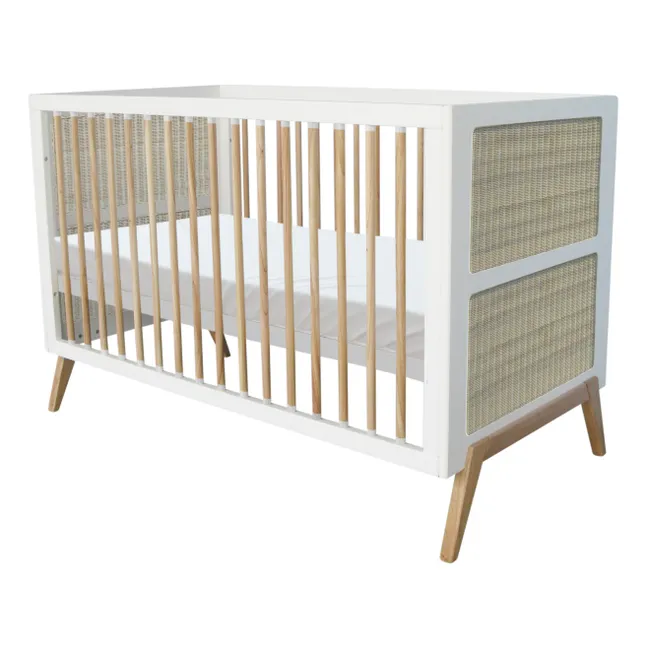 Extendable Marelia Cedar and Rattan Weave Bed 70x140cm | White