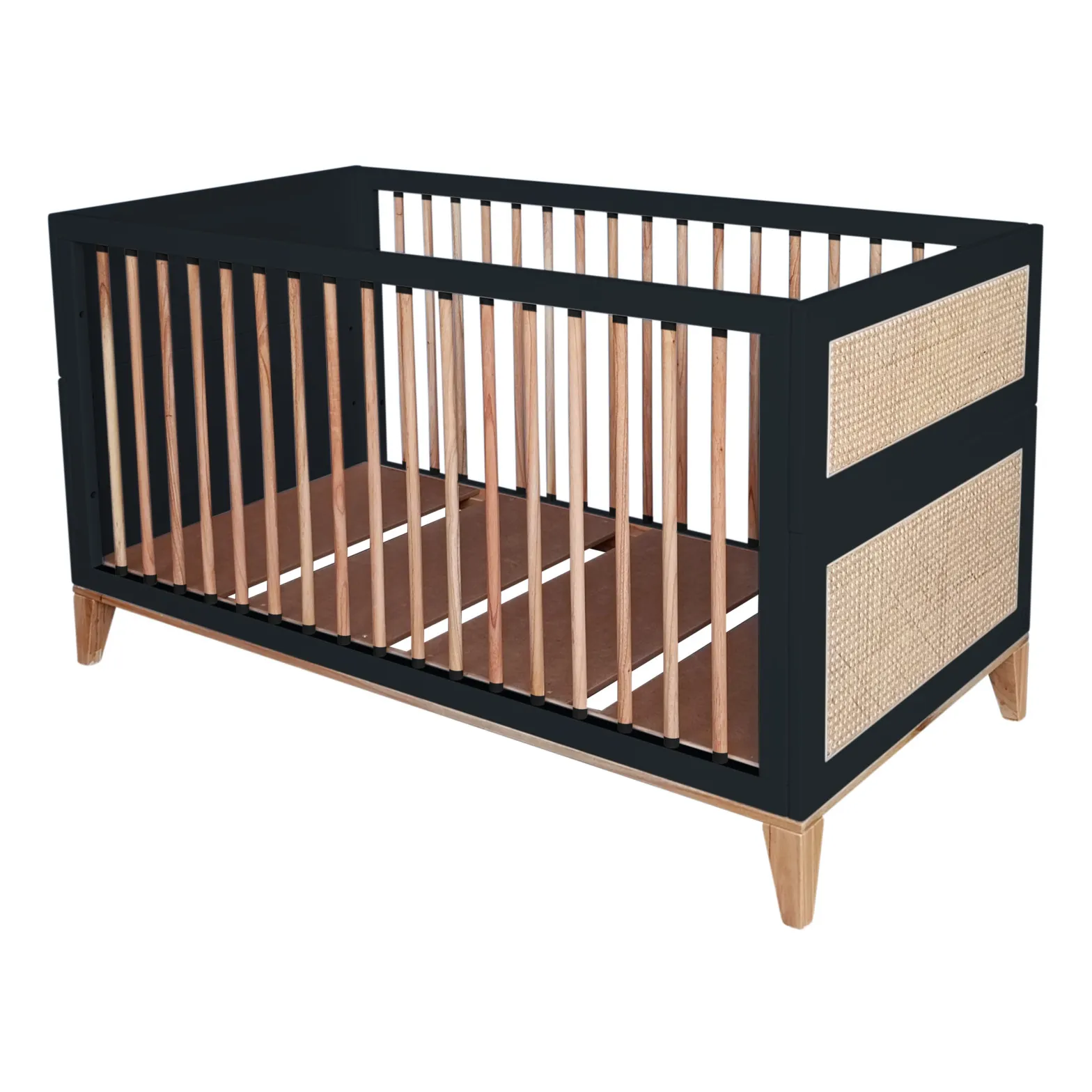 Théo - Lit évolutif Nami cèdre et cannage rotin 70x140 cm (Théo) - Couverture