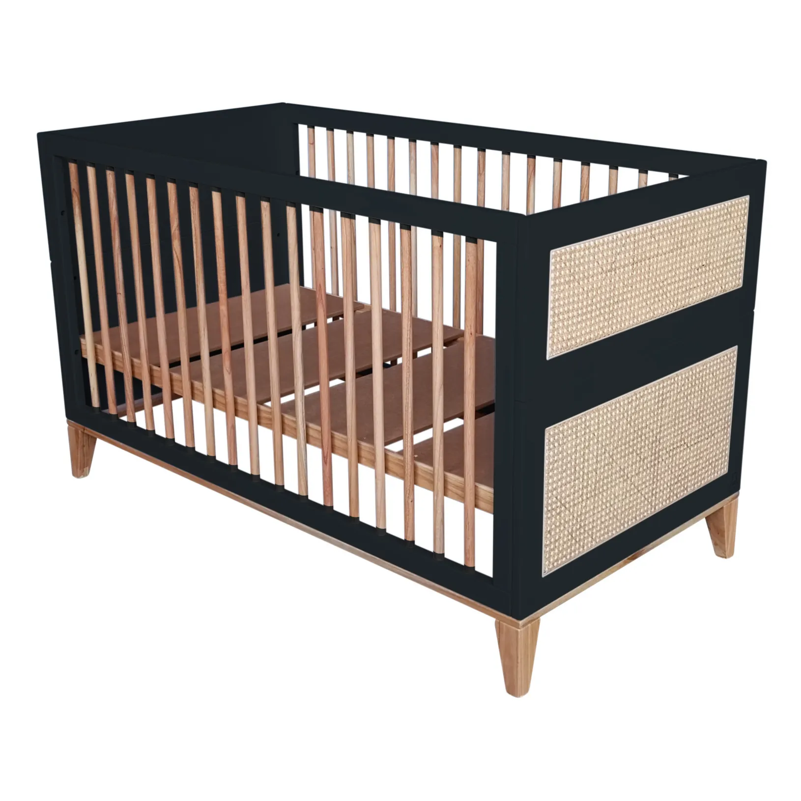 Théo - Lit évolutif Nami cèdre et cannage rotin 70x140 cm (Théo) - Image 1