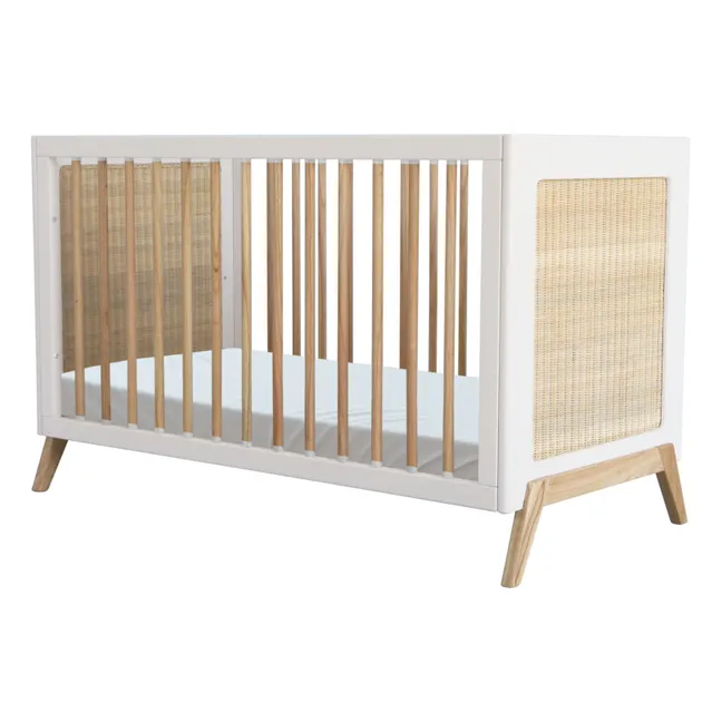 Cuna extensible Marelia tejido de cedro y ratán 60x120 cm | Blanco