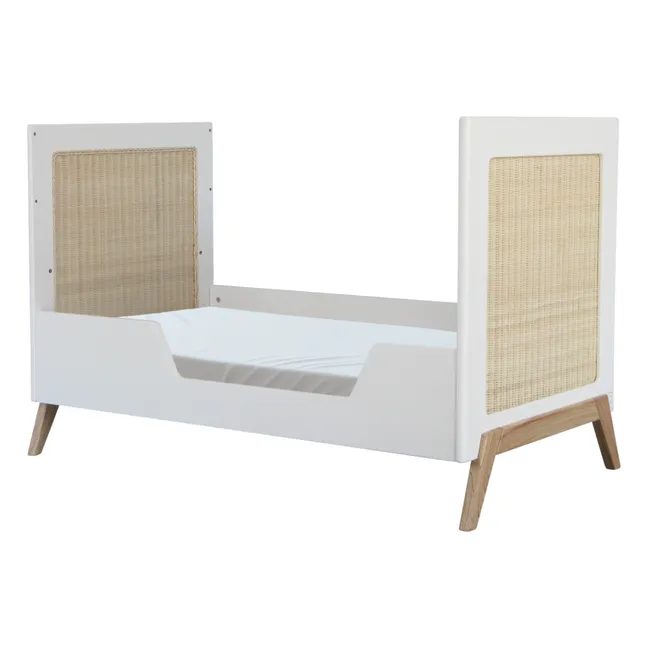 Cuna extensible Marelia tejido de cedro y ratán 60x120 cm | Blanco