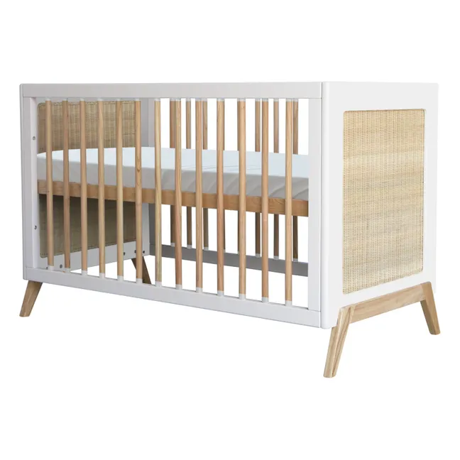 Cuna extensible Marelia tejido de cedro y ratán 60x120 cm | Blanco