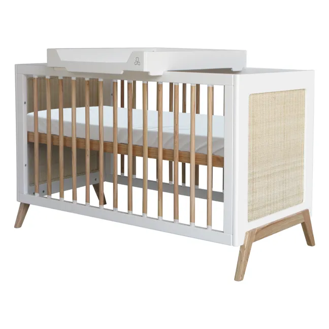 Cuna extensible Marelia tejido de cedro y ratán 60x120 cm | Blanco
