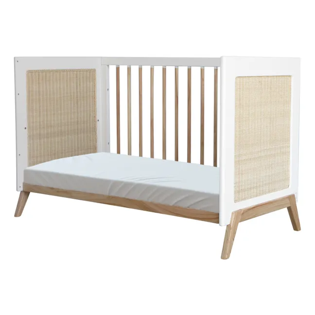 Cuna extensible Marelia tejido de cedro y ratán 60x120 cm | Blanco