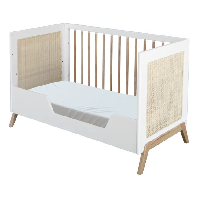 Cuna extensible Marelia tejido de cedro y ratán 60x120 cm | Blanco