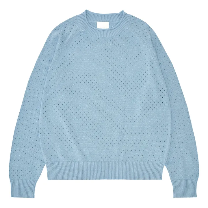 Organic Cotton Pointelle Sweater - Women's Collection | Light blue- Product image n°0