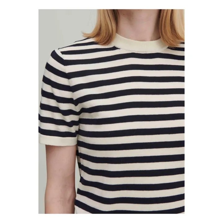 Camiseta a rayas de punto fino de algodón orgánico - Colección Mujer | Crudo- Imagen del producto n°3