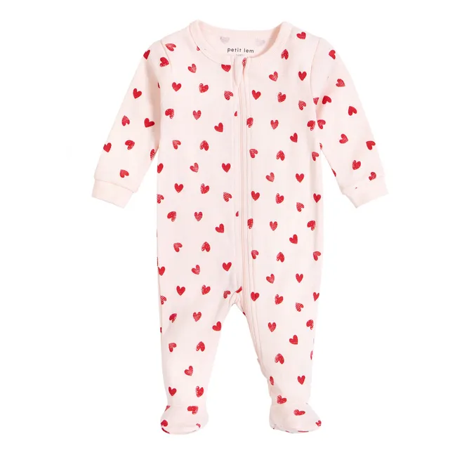 Einteiliger Pyjama aus Bio-Baumwolle mit Herzen | Rosa