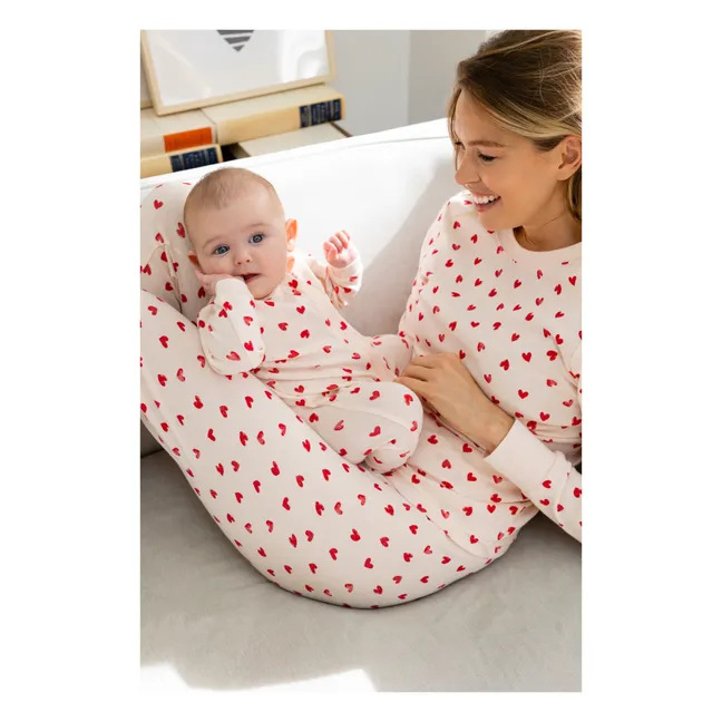 Einteiliger Pyjama aus Bio-Baumwolle mit Herzen | Rosa