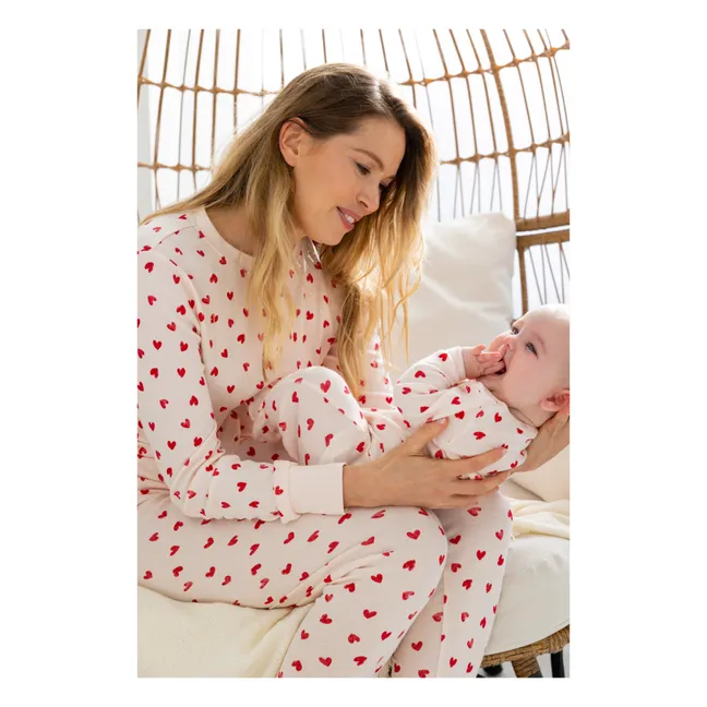 Pyjama Une Pièce Coton Bio Cœurs | Rose