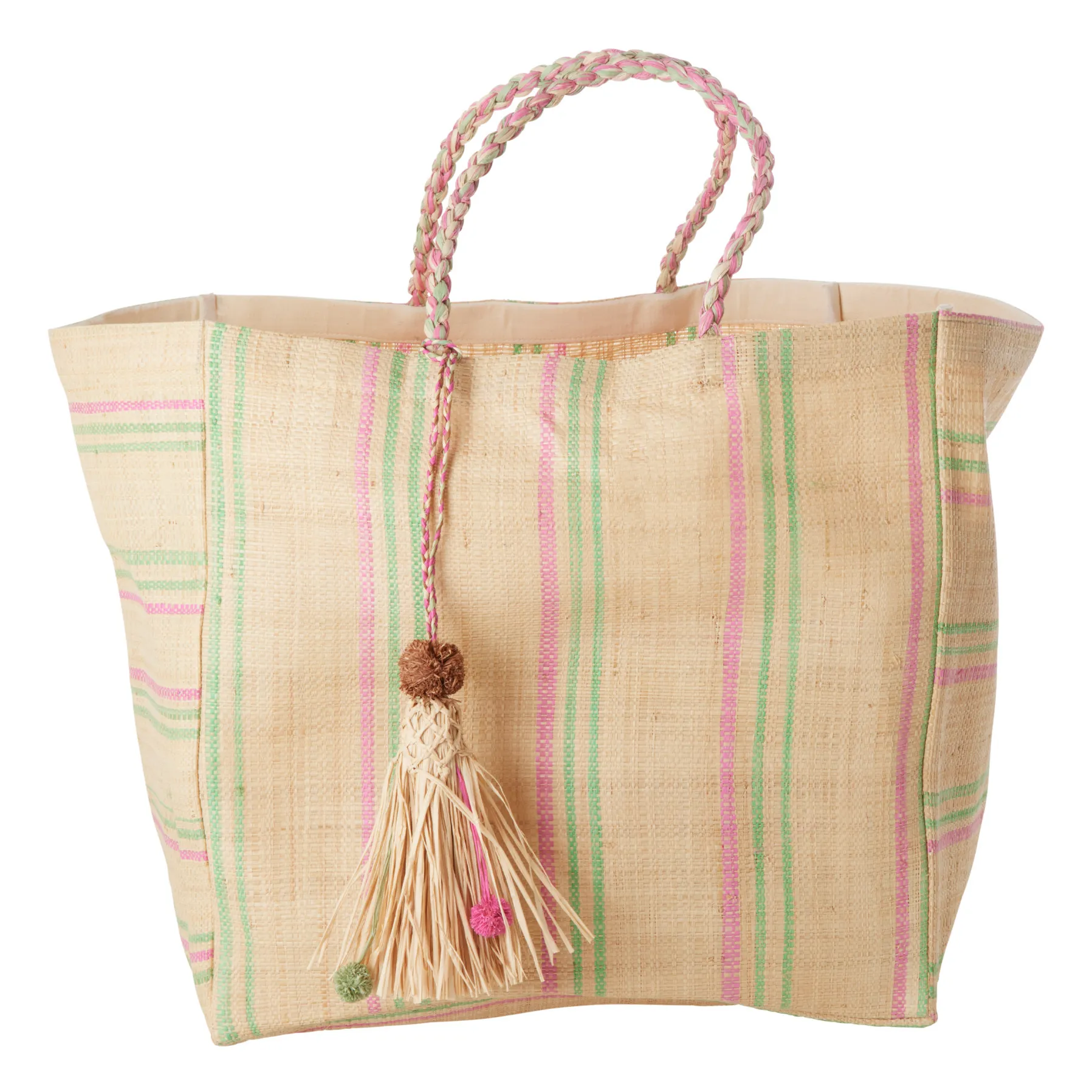 Rice Pink Raffia Shopping Bag