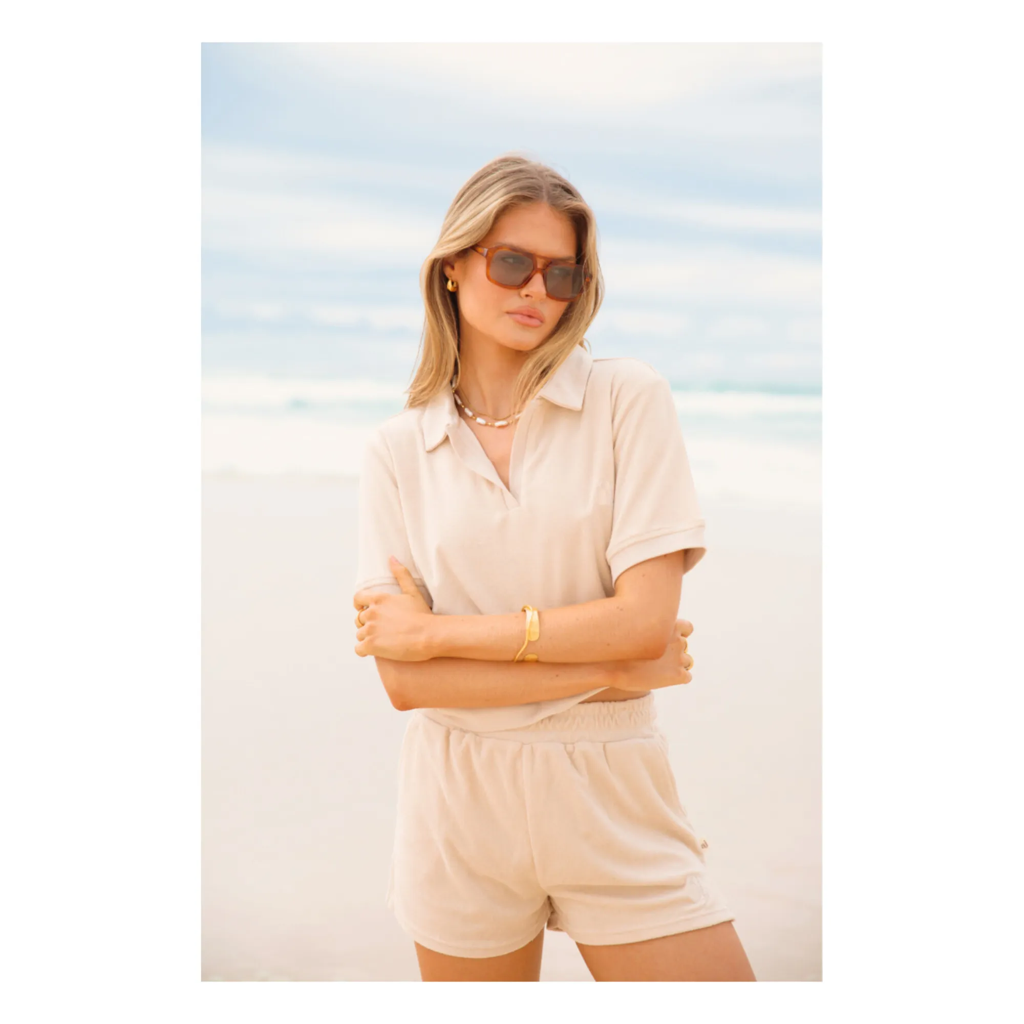 Araminta James Beige Terry Polo Shirt Set