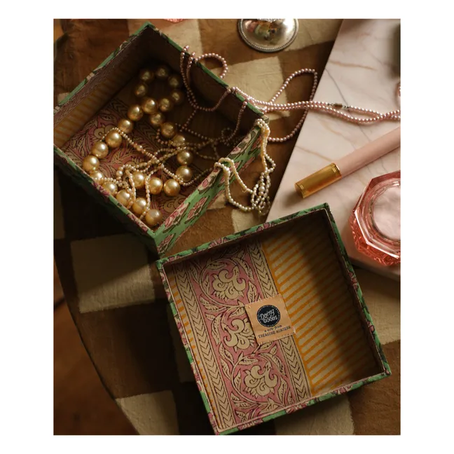 Sechseckige Boxen Emma aus Holz und Baumwolle - 2er-Set | Grün
