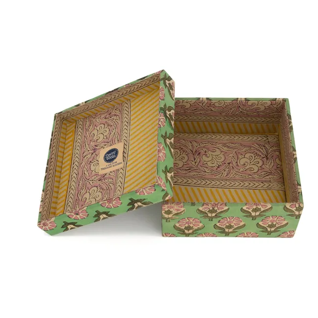 Scatole quadrate, modello: Emma, in legno e cotone - Set di 2 | Verde