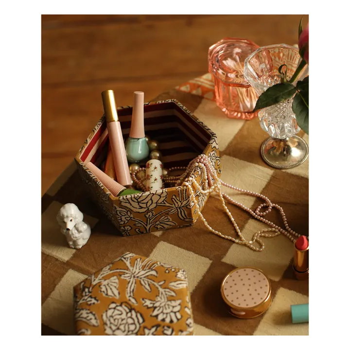 Cajas hexagonales de madera y algodón Botanical - Juego de 2 | Amarillo Mostaza- Imagen del producto n°1