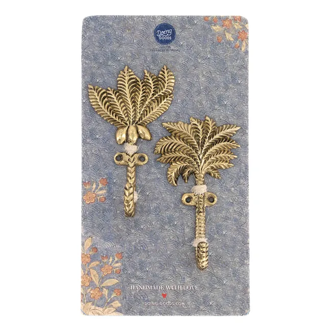 Kleiderhaken Devi Palmtree aus recyceltem Messing - 2er-Set | Goldbraun