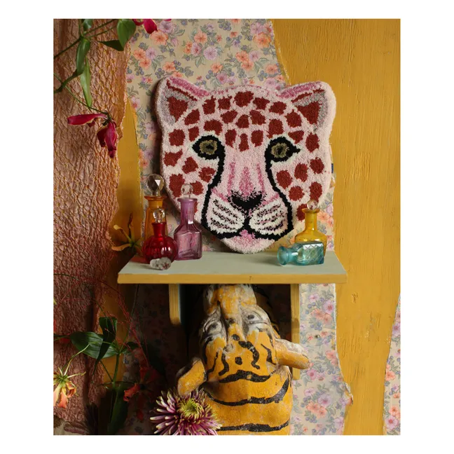 Teppich Leopardenkopf Pinky aus Wolle | Rosa