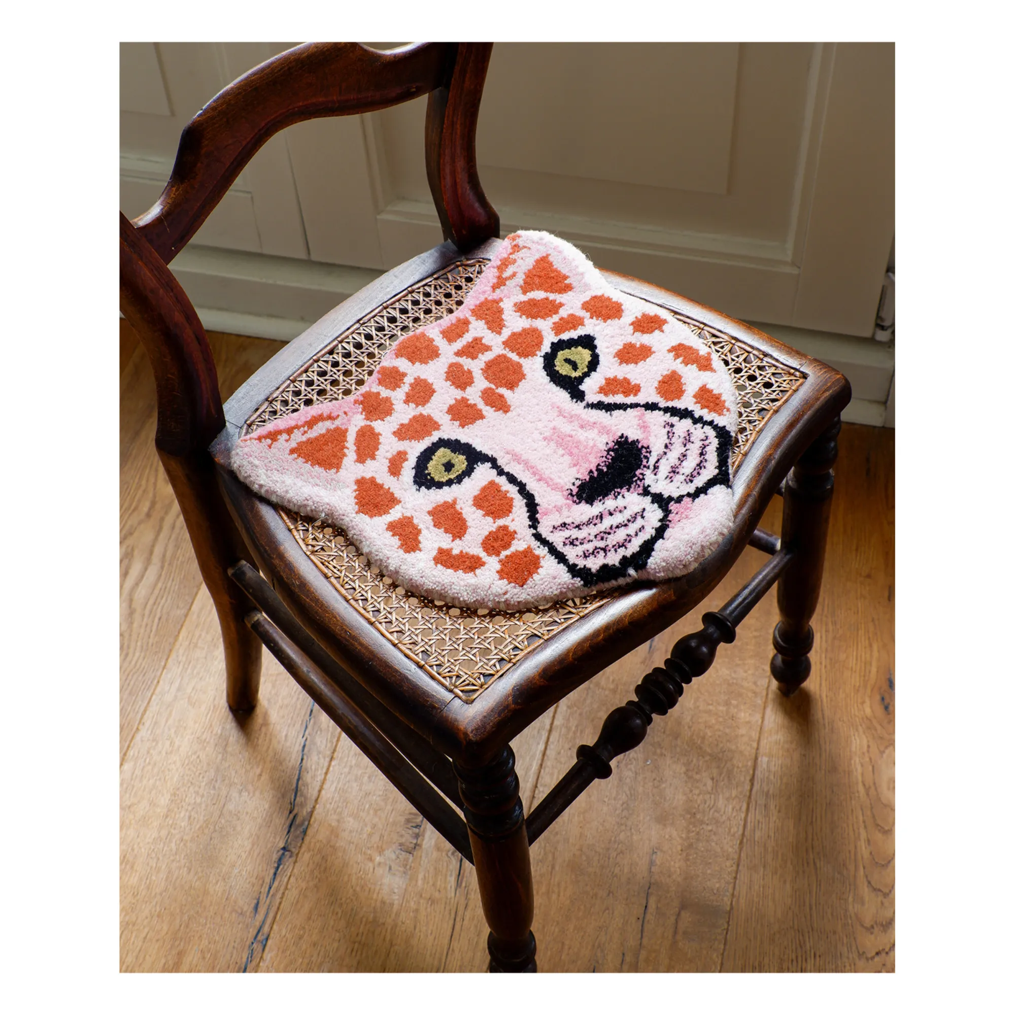 Tapis tête de léopard Pinky en laine | Rose- Image produit n°7