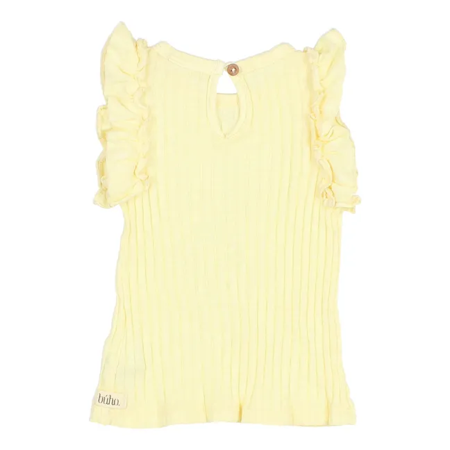 Organic Cotton Ribbed Frill Baby Top | Pale yellow