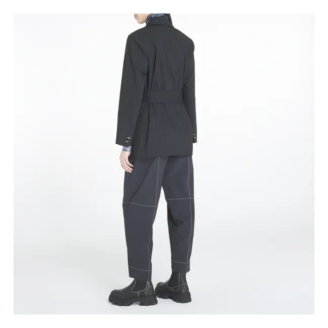 Stretch Striped Belted Jacket | Black