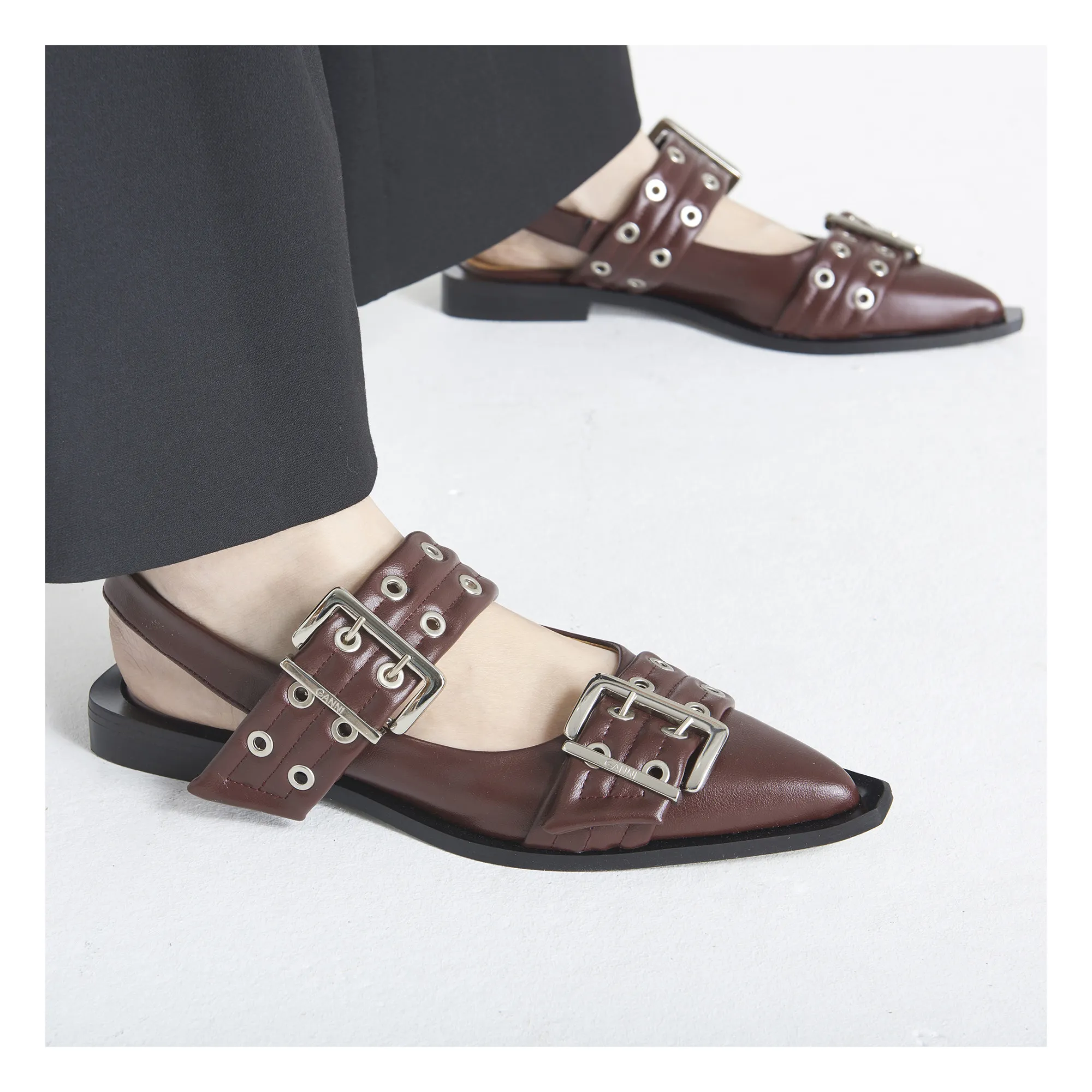 Ganni - Large Buckle Ballet Flats - Burgundy | Smallable