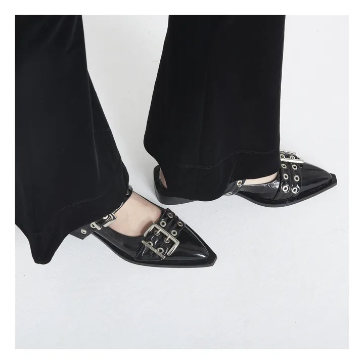Large Buckle Patent Ballet Flats | Black- Product image n°1