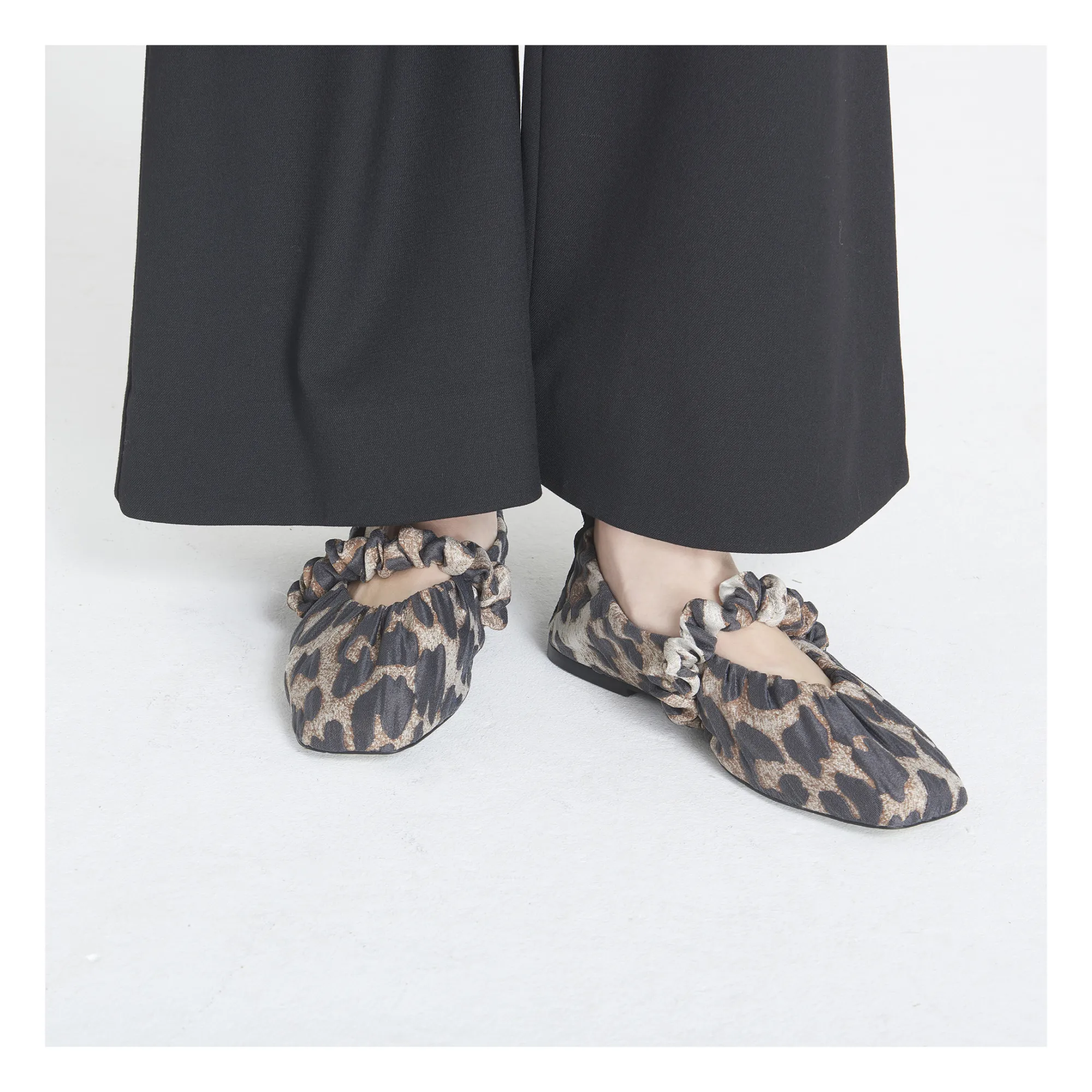 【GANNI 】 Scrunchie Jacquard Ballerinas Leopard (S1982-943) Ganni + Scrunchie leopard-print ballet flats