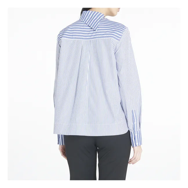 Camisa de algodón orgánico con cuello asimétrico a rayas | Azul Gris