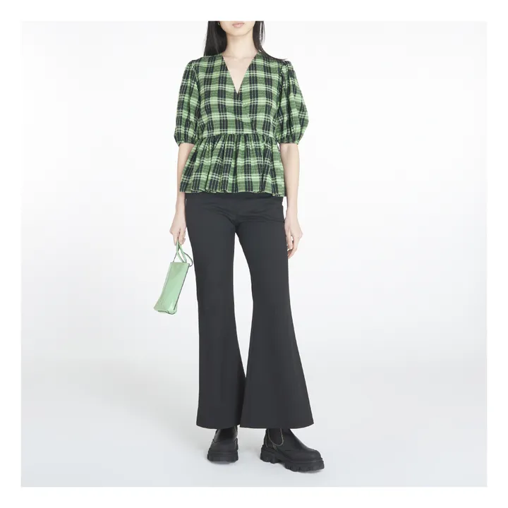 Blusa de cuadros de algodón orgánico Wrap | Verde- Imagen del producto n°1