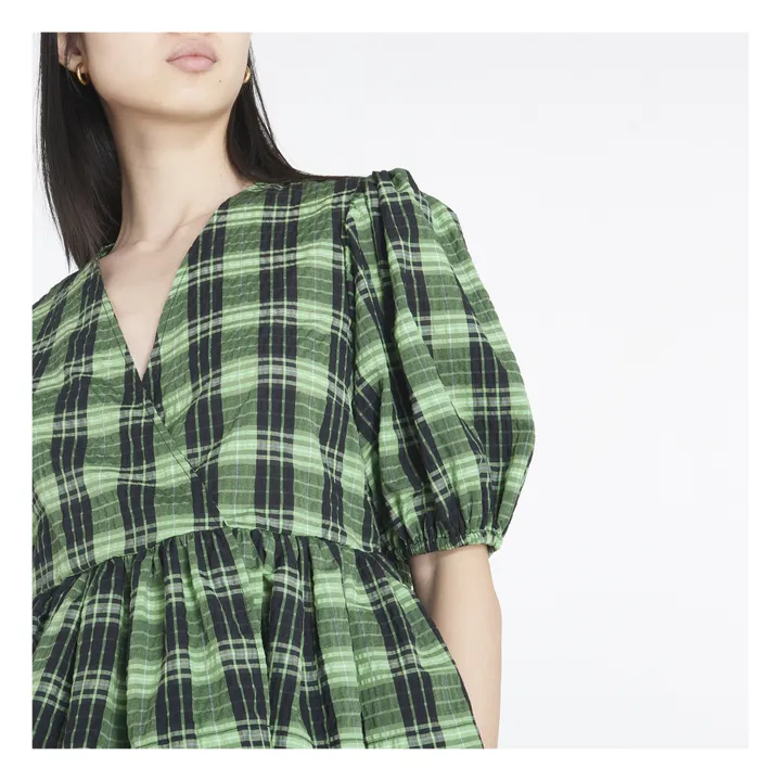 Blusa de cuadros de algodón orgánico Wrap | Verde- Imagen del producto n°2
