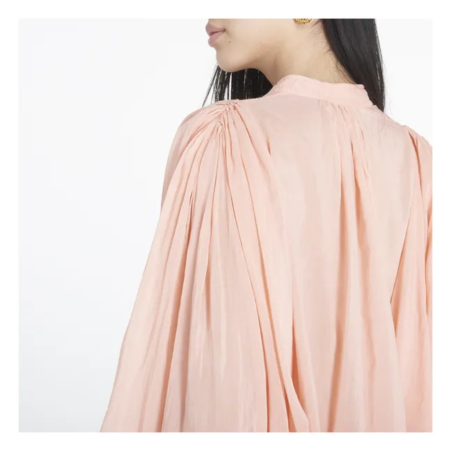 Puff Sleeve Cotton Voile & Silk Blouse | Powder pink