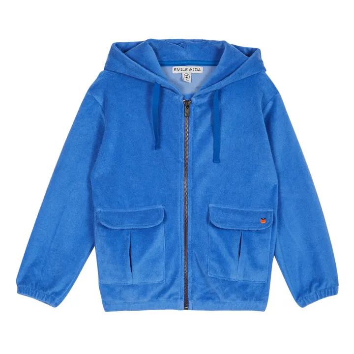 Sweatshirt mit Reißverschluss, Kapuze, Taschen Frottee | Blau- Produktbild Nr. 0
