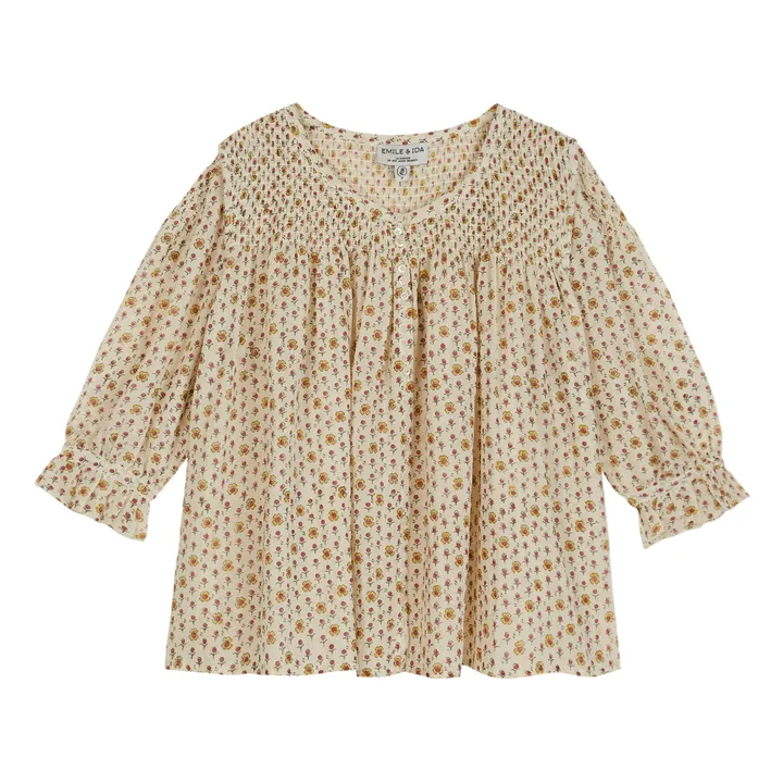 Blouse Smockée Brodée Daisy - Collection Femme  | Blanc- Image produit n°0