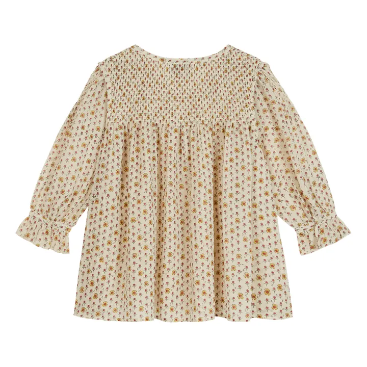 Blouse Smockée Brodée Daisy - Collection Femme  | Blanc- Image produit n°1