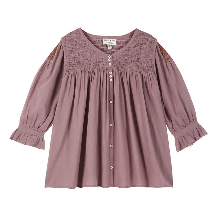 Blouse Smockée Brodée - Collection Femme  | Mauve- Image produit n°0
