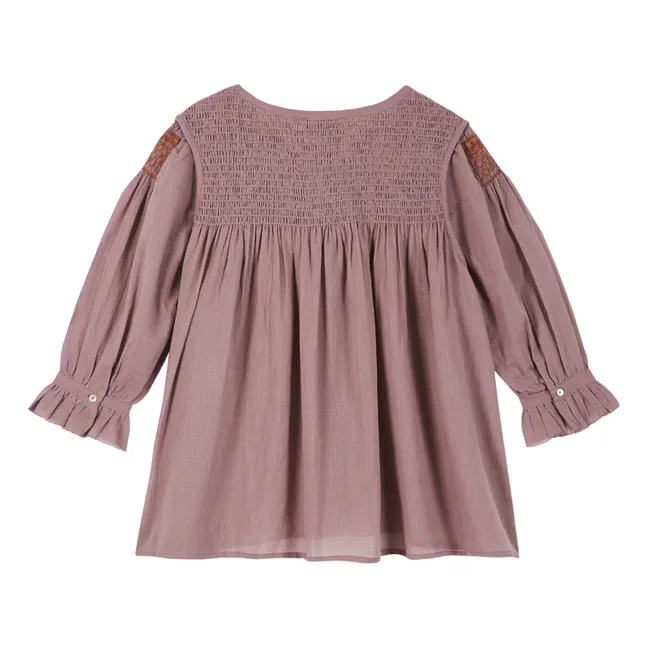 Blouse Smockée Brodée - Collection Femme  | Mauve